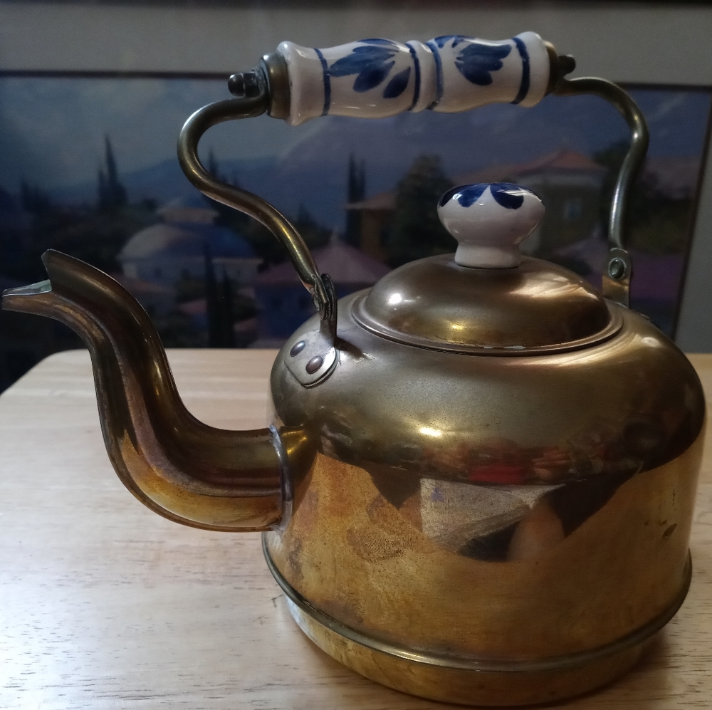 🏫Delft Antique Copper&Porcelain Tea Kettle.